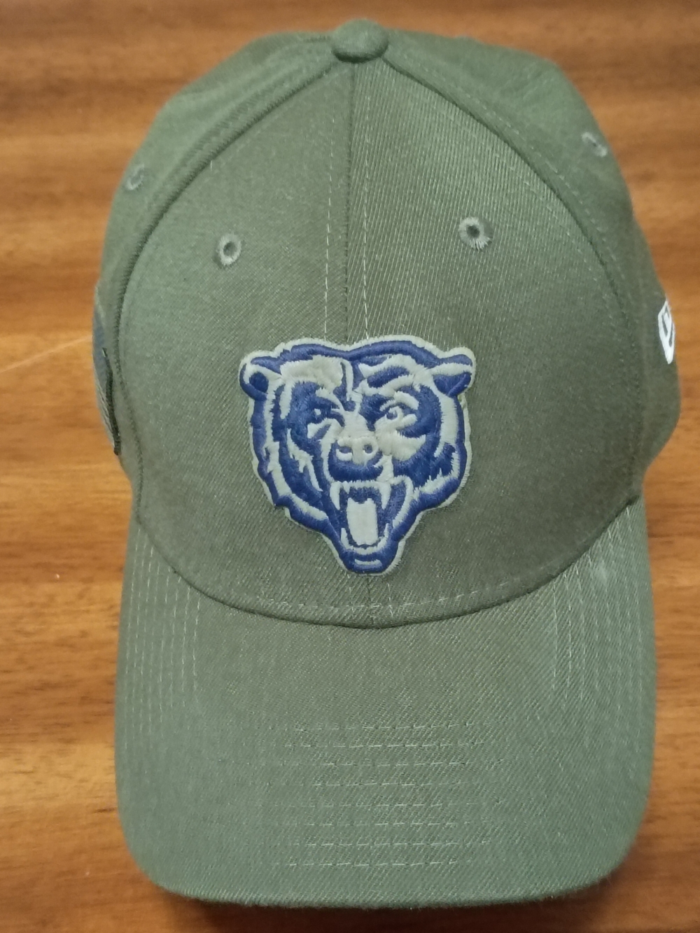 New Era Olive Green Baseball Cap with Blue and White Bear Patch